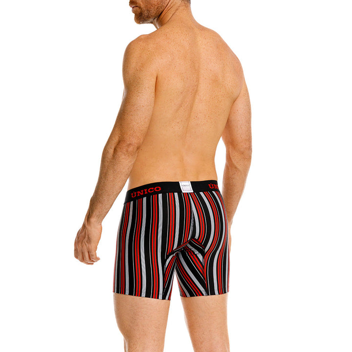 Mundo Unico Istambul Men's Mid-Length Boxer Briefs – Black Striped Microfiber Underwear with Pouch Support