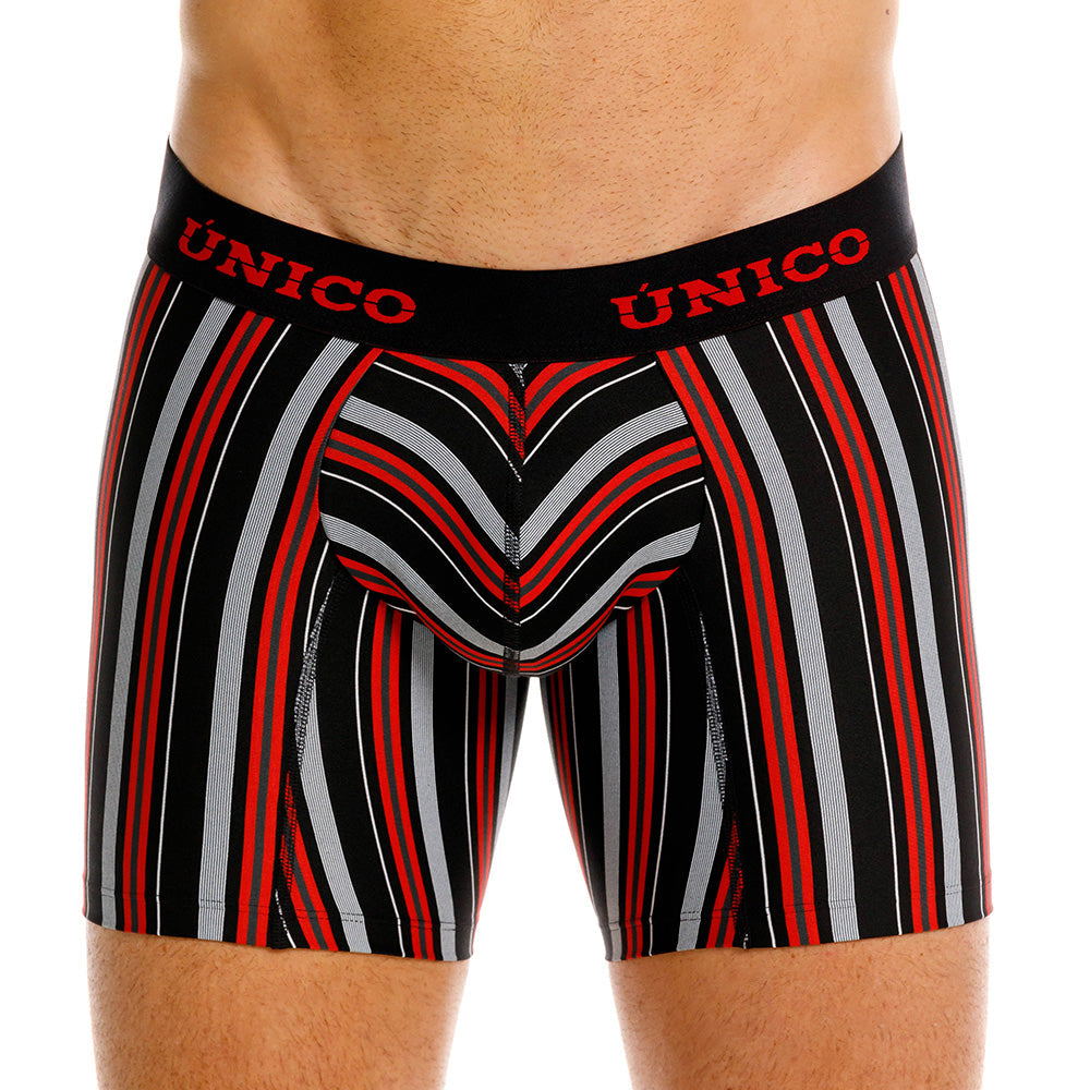 Mundo Unico Istambul Men's Mid-Length Boxer Briefs – Black Striped Microfiber Underwear with Pouch Support