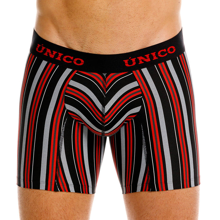 Mundo Unico Istambul Men's Mid-Length Boxer Briefs – Black Striped Microfiber Underwear with Pouch Support