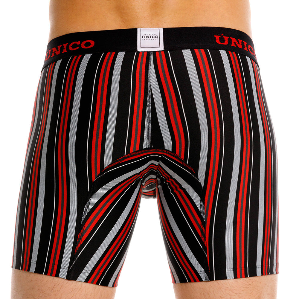 Mundo Unico Istambul Men's Mid-Length Boxer Briefs – Black Striped Microfiber Underwear with Pouch Support