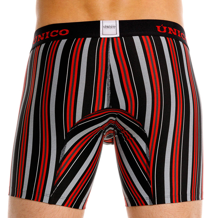Mundo Unico Istambul Men's Mid-Length Boxer Briefs – Black Striped Microfiber Underwear with Pouch Support