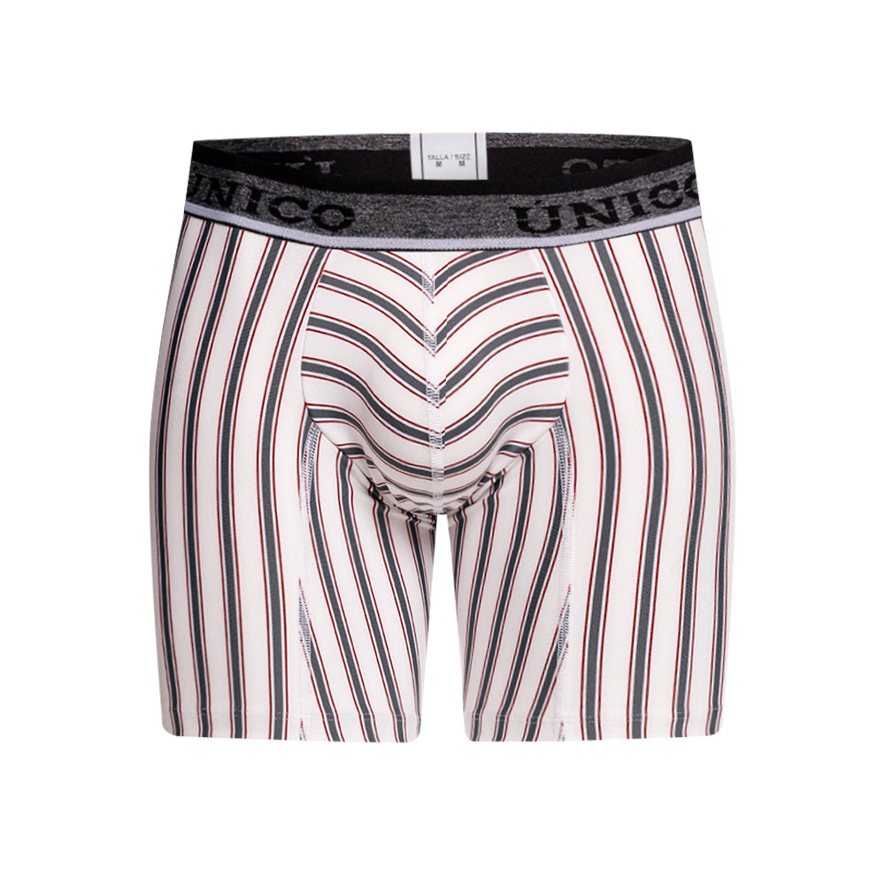 Mundo Unico Melton White Mid-Length Boxer Briefs – Men's Striped Microfiber Underwear with Pouch Support