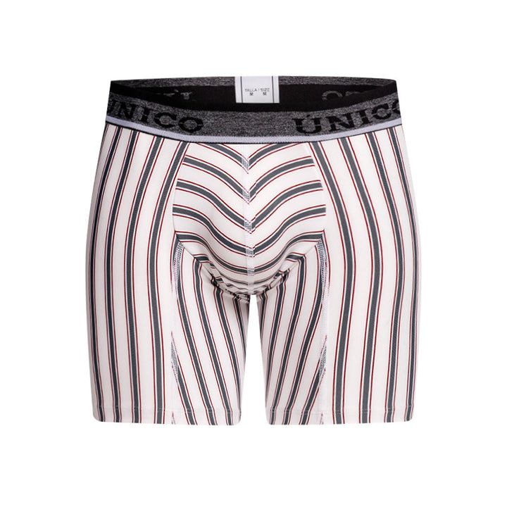 Mundo Unico Melton White Mid-Length Boxer Briefs – Men's Striped Microfiber Underwear with Pouch Support
