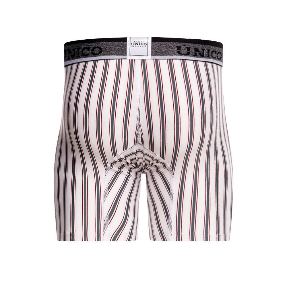 Mundo Unico Melton White Mid-Length Boxer Briefs – Men's Striped Microfiber Underwear with Pouch Support