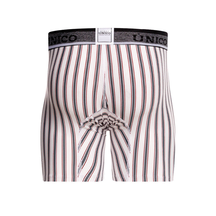 Mundo Unico Melton White Mid-Length Boxer Briefs – Men's Striped Microfiber Underwear with Pouch Support