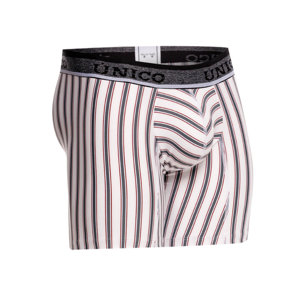 Mundo Unico Melton White Mid-Length Boxer Briefs – Men's Striped Microfiber Underwear with Pouch Support