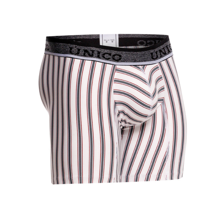 Mundo Unico Melton White Mid-Length Boxer Briefs – Men's Striped Microfiber Underwear with Pouch Support