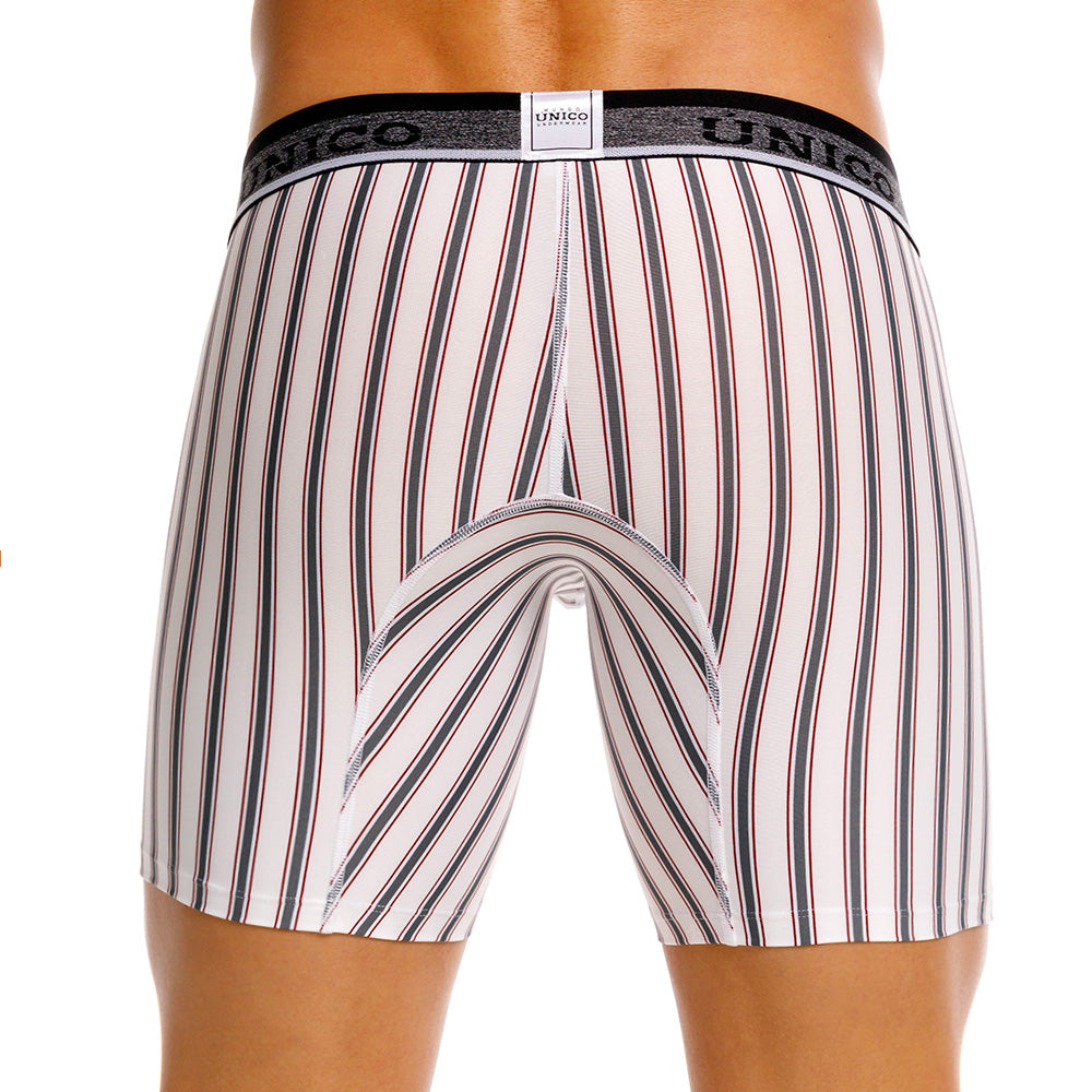 Mundo Unico Melton White Mid-Length Boxer Briefs – Men's Striped Microfiber Underwear with Pouch Support