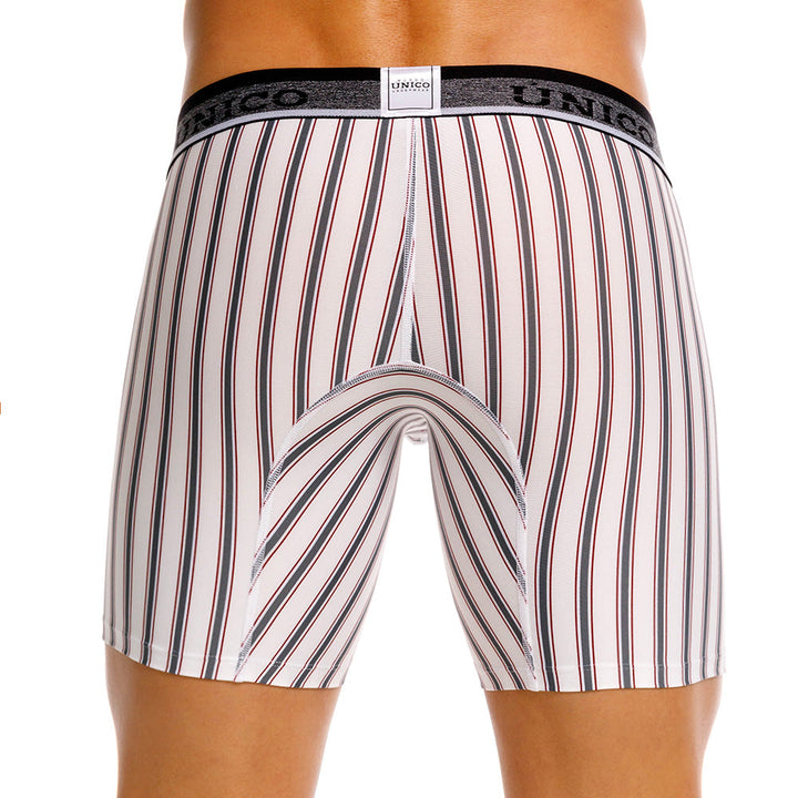 Mundo Unico Melton White Mid-Length Boxer Briefs – Men's Striped Microfiber Underwear with Pouch Support