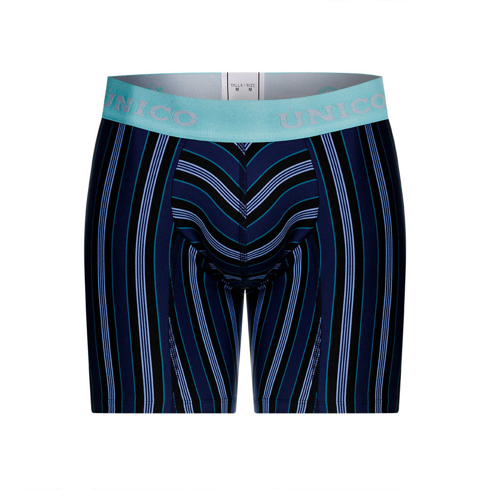 Mundo Unico Men's Mid-Length Boxer Briefs - Nagaoki Blue Striped Microfiber
