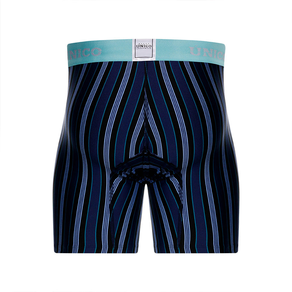 Mundo Unico Men's Mid-Length Boxer Briefs - Nagaoki Blue Striped Microfiber