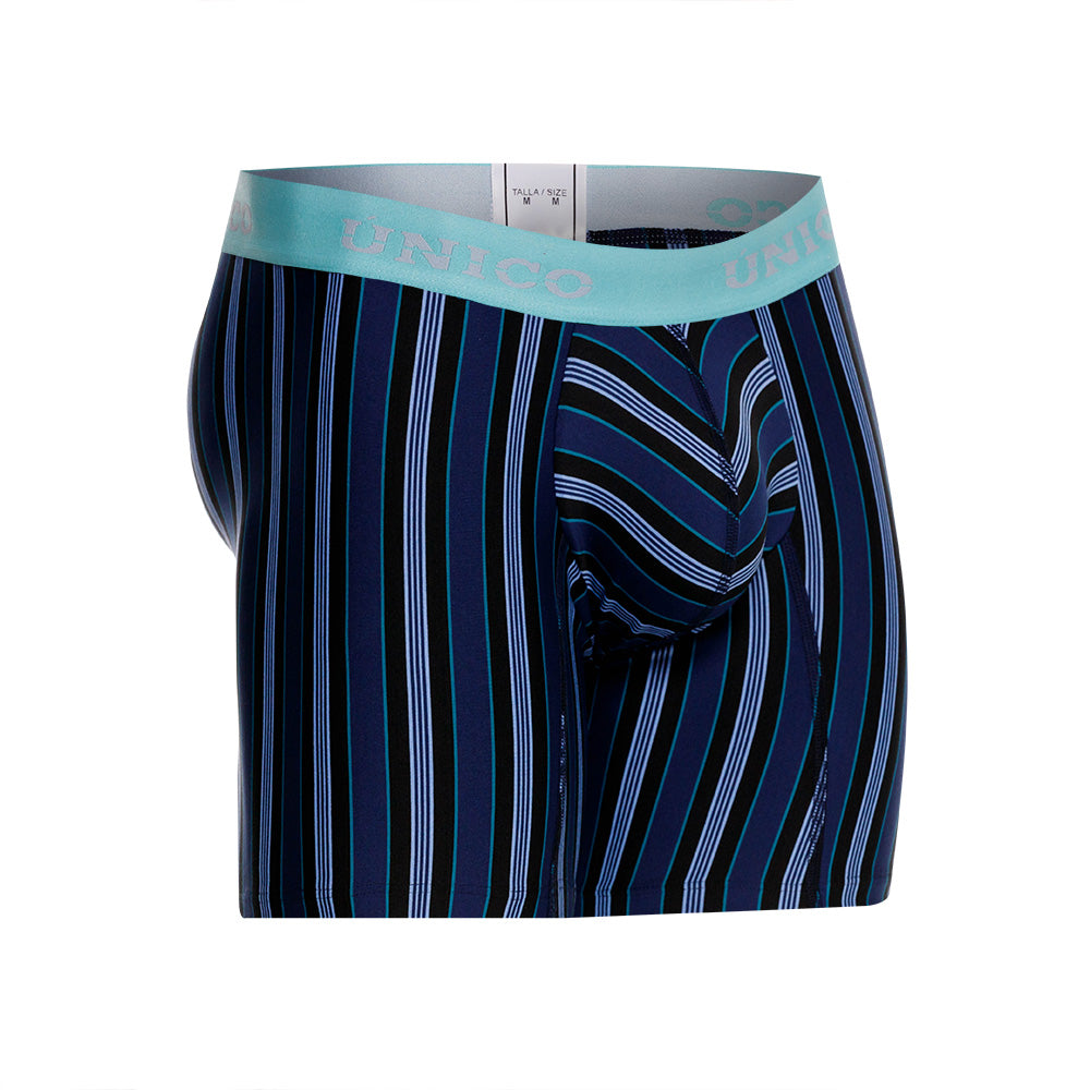 Mundo Unico Men's Mid-Length Boxer Briefs - Nagaoki Blue Striped Microfiber