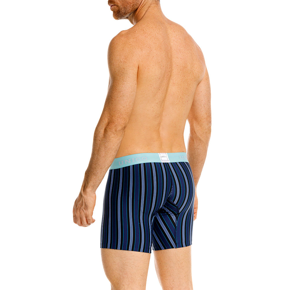 Mundo Unico Men's Mid-Length Boxer Briefs - Nagaoki Blue Striped Microfiber