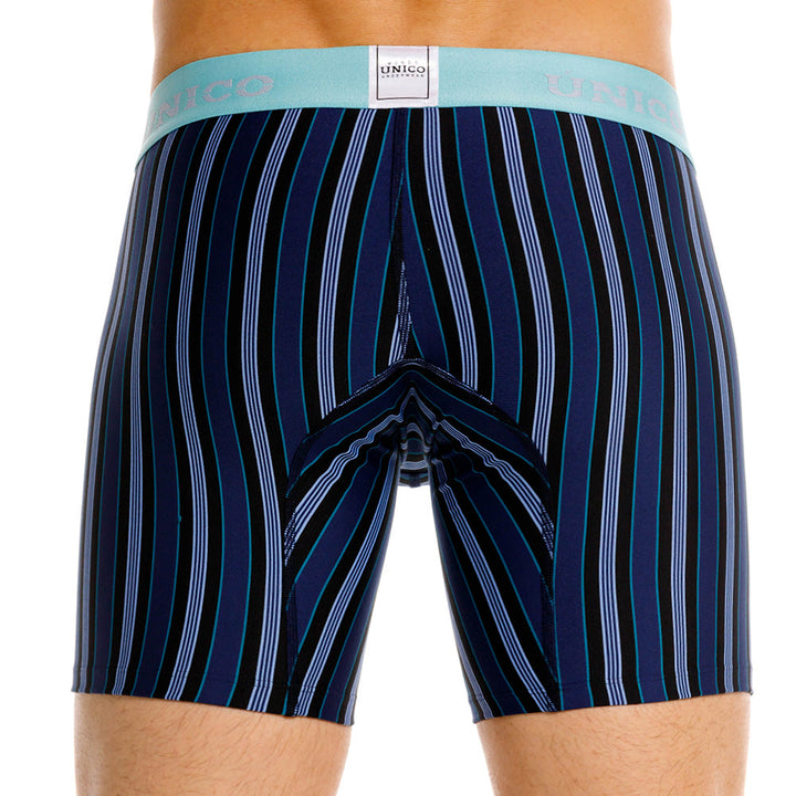 Mundo Unico Men's Mid-Length Boxer Briefs - Nagaoki Blue Striped Microfiber