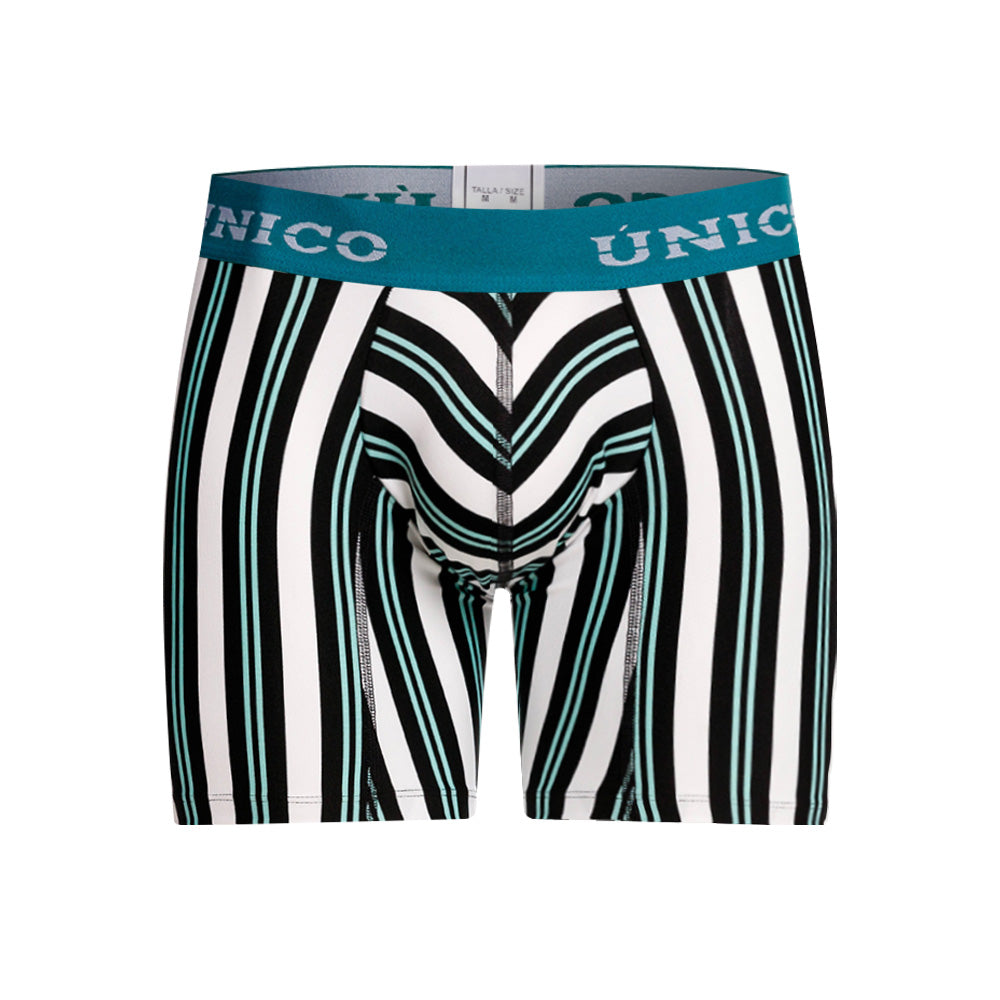 Unico Olabarría Men's Mid-Leg Boxer Brief - White Striped Microfibre
