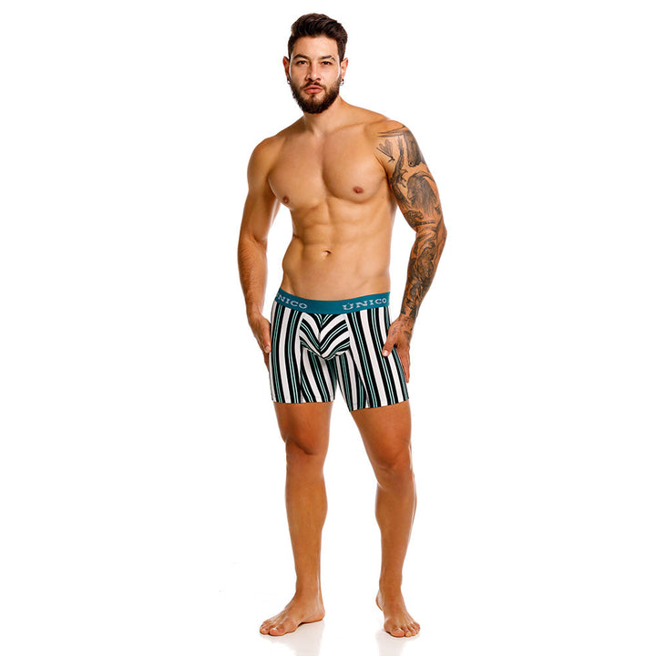 Unico Olabarría Men's Mid-Leg Boxer Brief - White Striped Microfibre