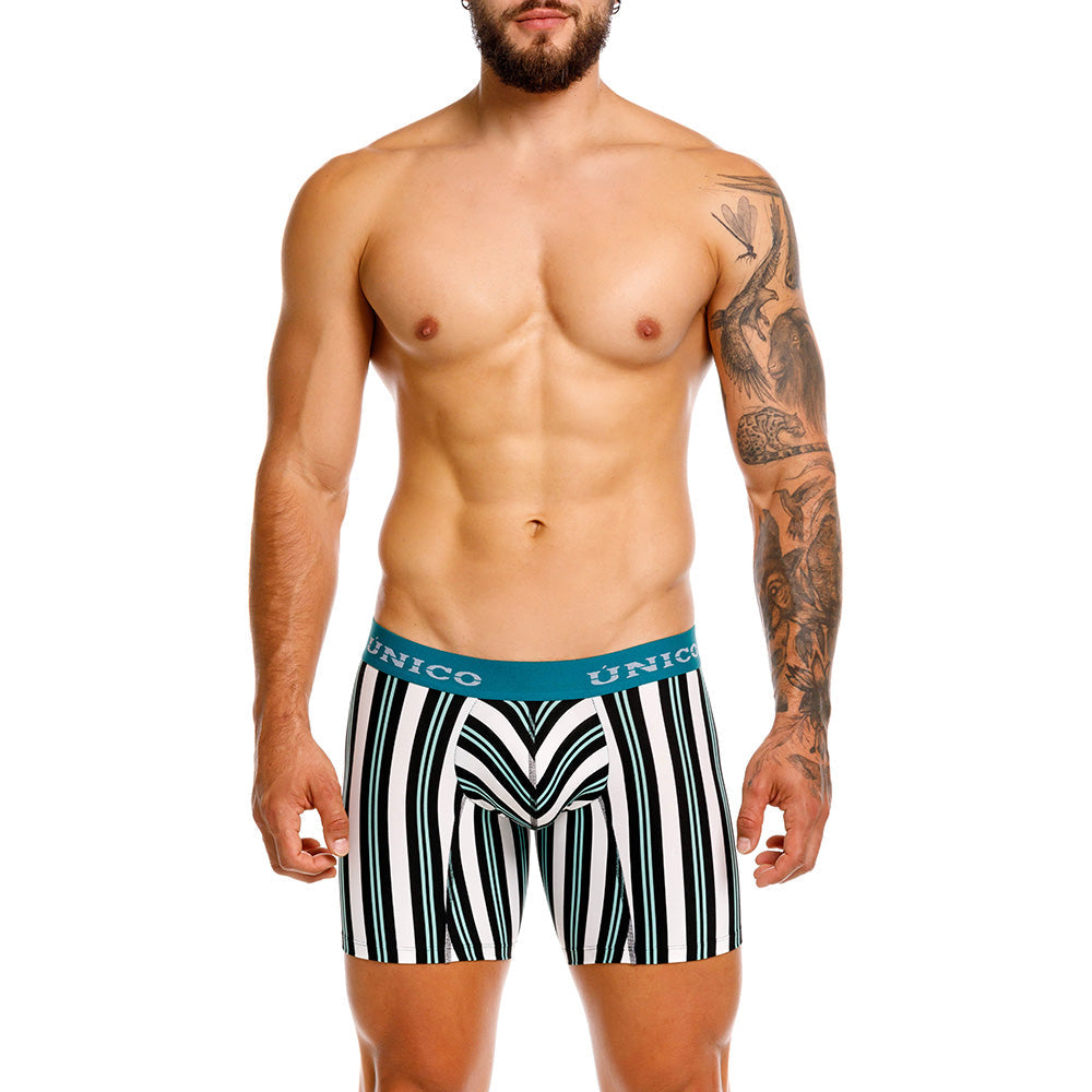 Unico Olabarría Men's Mid-Leg Boxer Brief - White Striped Microfibre