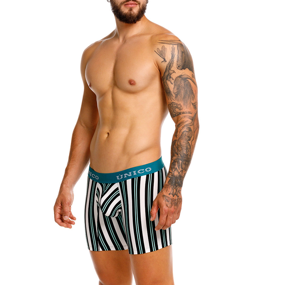 Unico Olabarría Men's Mid-Leg Boxer Brief - White Striped Microfibre