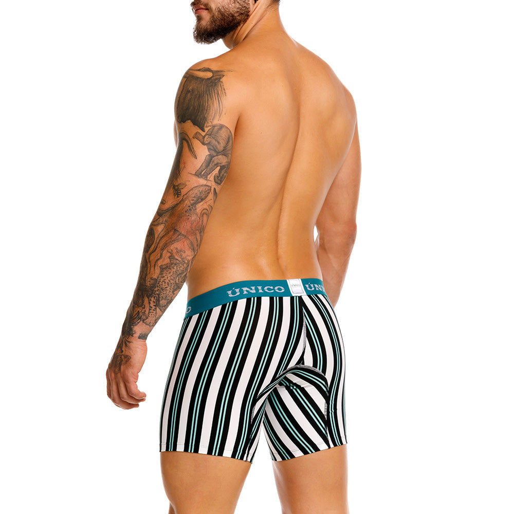Unico Olabarría Men's Mid-Leg Boxer Brief - White Striped Microfibre