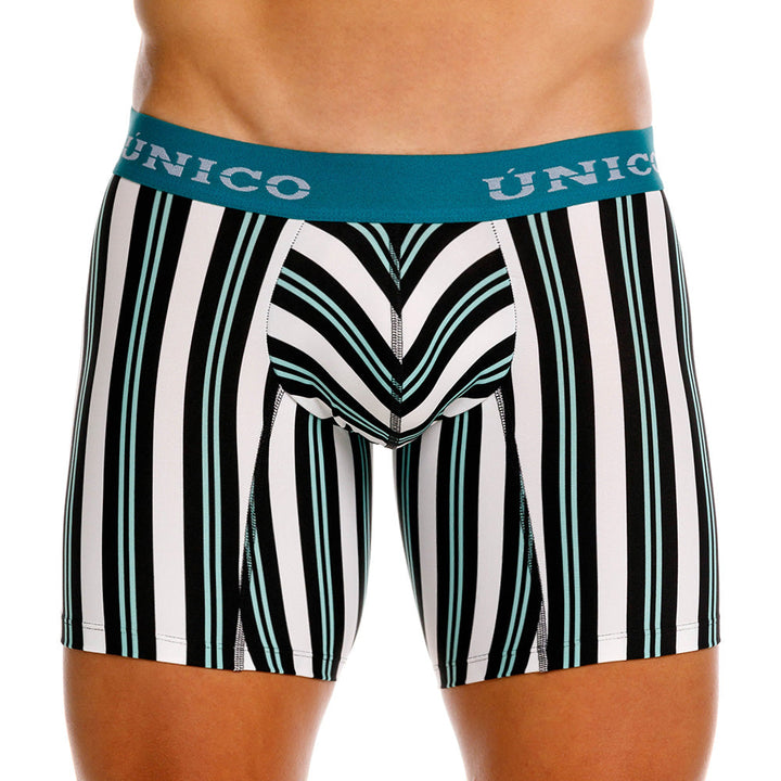 Unico Olabarría Men's Mid-Leg Boxer Brief - White Striped Microfibre