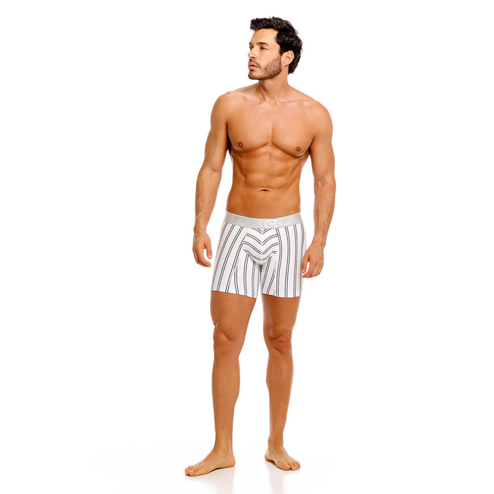 Mundo Unico Men's Mid-Length Boxer Briefs - Ordino Striped Cotton Blend