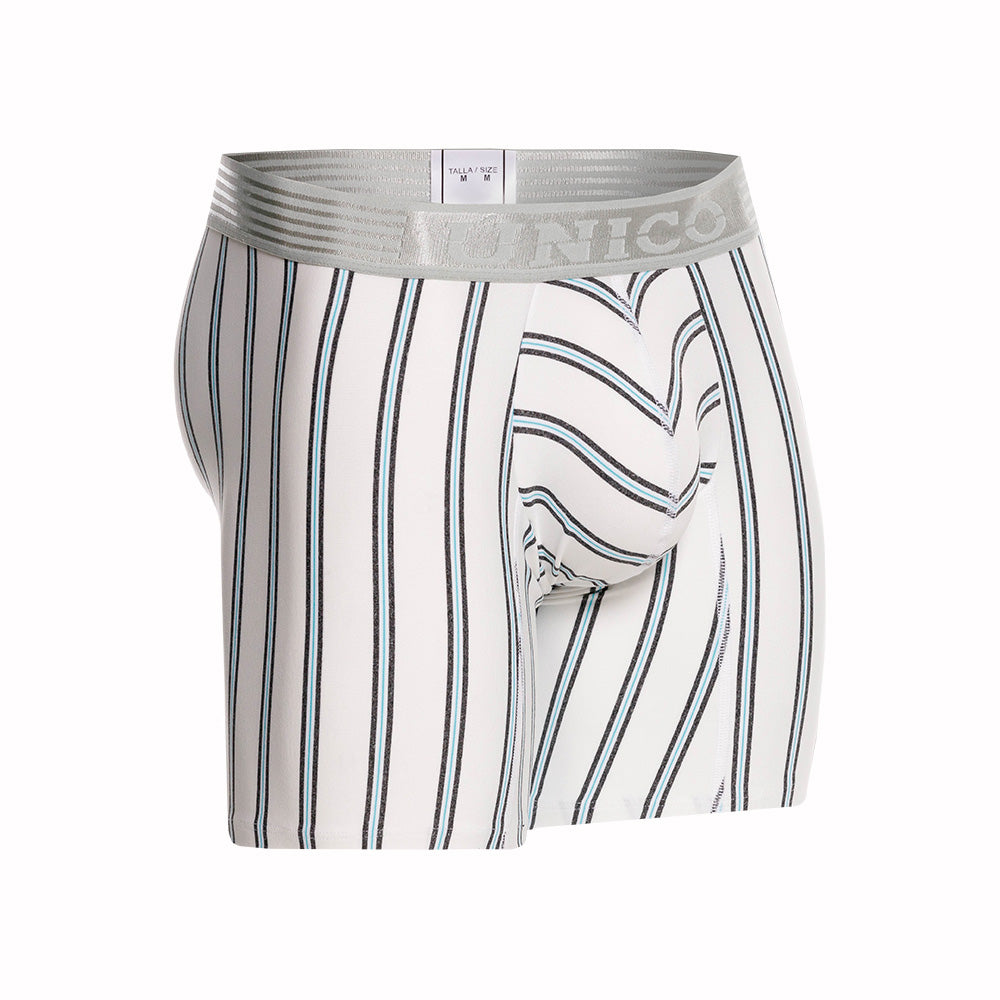 Mundo Unico Men's Mid-Length Boxer Briefs - Ordino Striped Cotton Blend