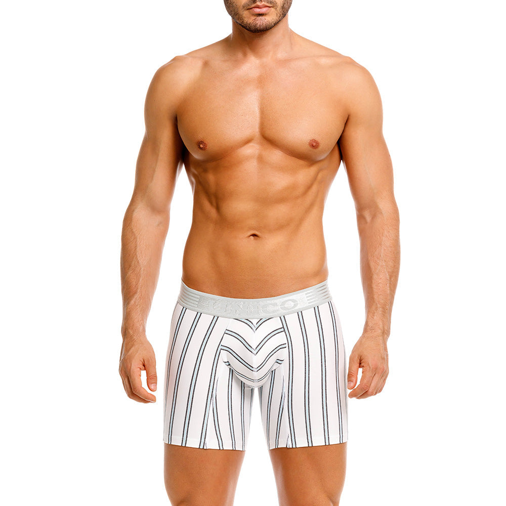 Mundo Unico Men's Mid-Length Boxer Briefs - Ordino Striped Cotton Blend