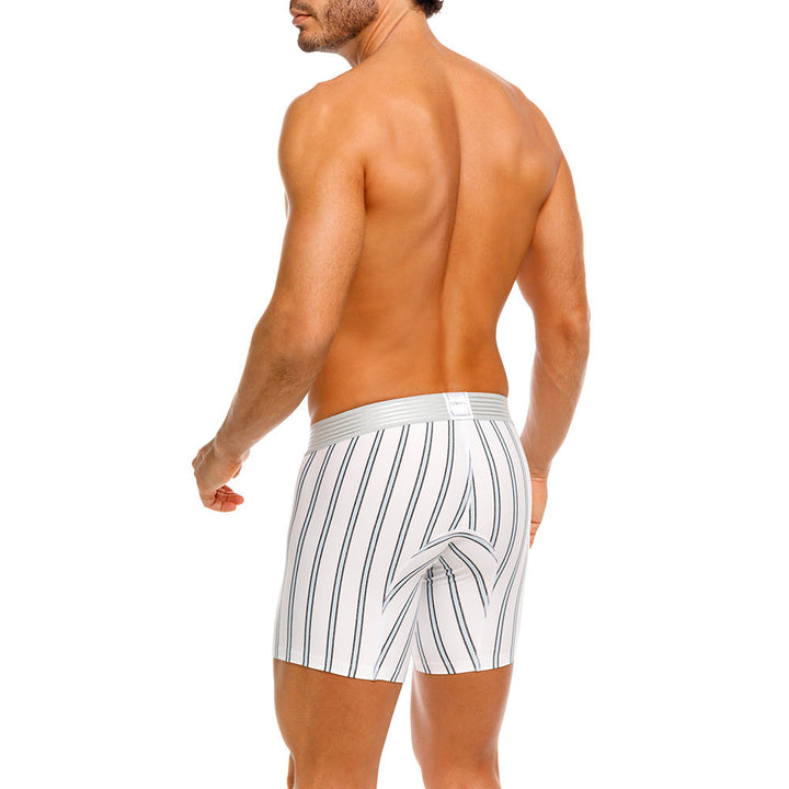 Mundo Unico Men's Mid-Length Boxer Briefs - Ordino Striped Cotton Blend