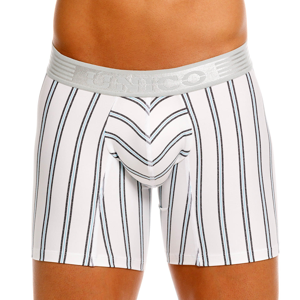Mundo Unico Men's Mid-Length Boxer Briefs - Ordino Striped Cotton Blend