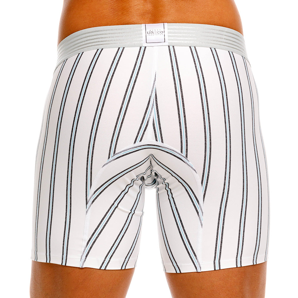 Mundo Unico Men's Mid-Length Boxer Briefs - Ordino Striped Cotton Blend