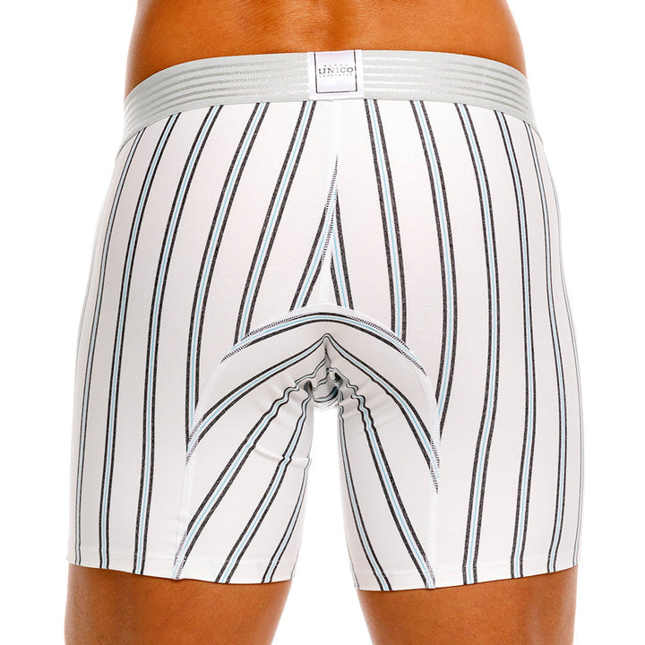 Mundo Unico Men's Mid-Length Boxer Briefs - Ordino Striped Cotton Blend