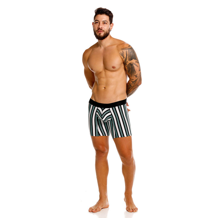 Mundo Unico Orquidea Men's Mid-Length Boxer Briefs – White Striped Microfiber Underwear with Pouch Support