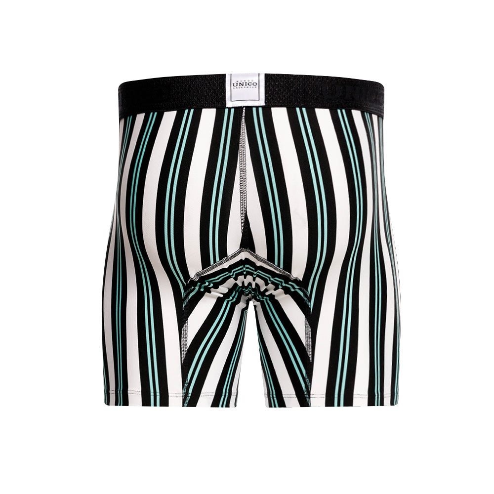 Mundo Unico Orquidea Men's Mid-Length Boxer Briefs – White Striped Microfiber Underwear with Pouch Support