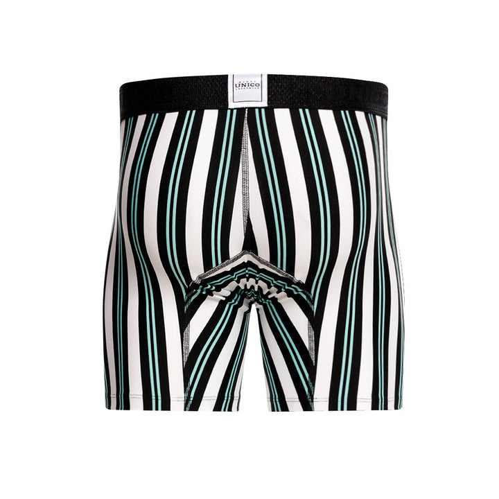 Mundo Unico Orquidea Men's Mid-Length Boxer Briefs – White Striped Microfiber Underwear with Pouch Support