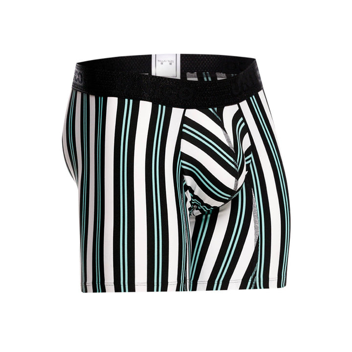 Mundo Unico Orquidea Men's Mid-Length Boxer Briefs – White Striped Microfiber Underwear with Pouch Support