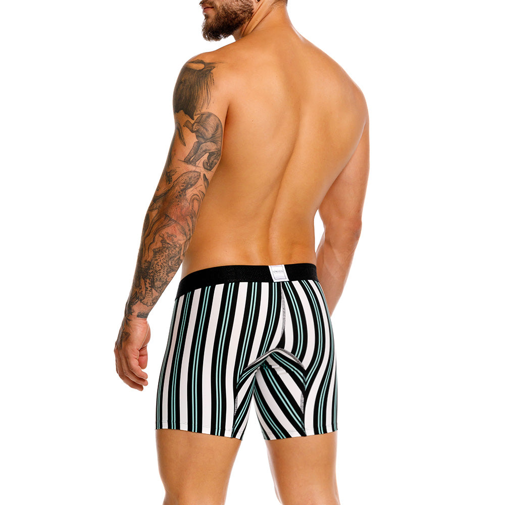 Mundo Unico Orquidea Men's Mid-Length Boxer Briefs – White Striped Microfiber Underwear with Pouch Support