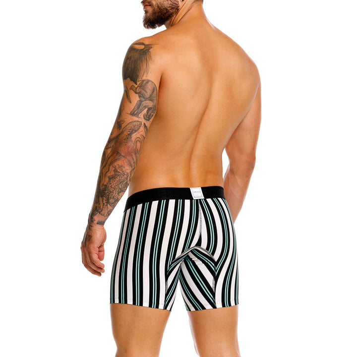Mundo Unico Orquidea Men's Mid-Length Boxer Briefs – White Striped Microfiber Underwear with Pouch Support
