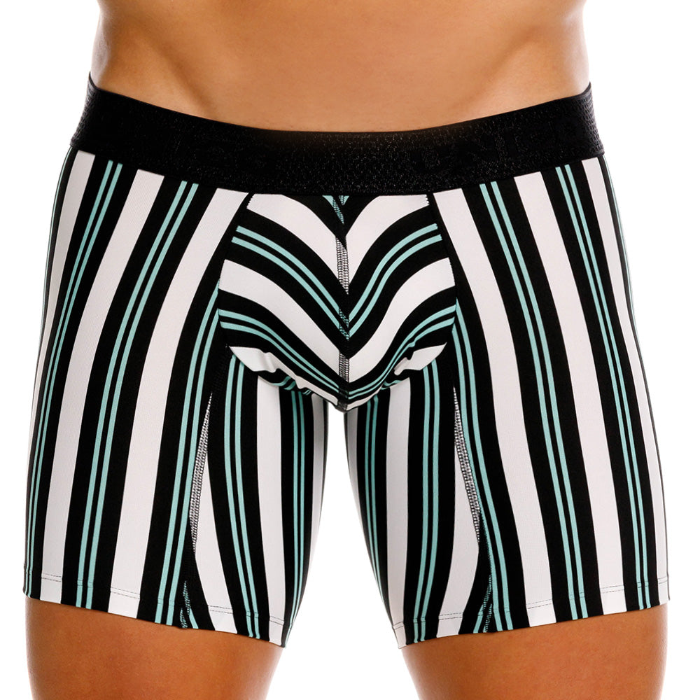 Mundo Unico Orquidea Men's Mid-Length Boxer Briefs – White Striped Microfiber Underwear with Pouch Support