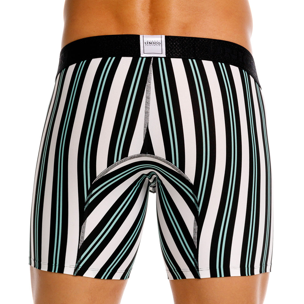 Mundo Unico Orquidea Men's Mid-Length Boxer Briefs – White Striped Microfiber Underwear with Pouch Support