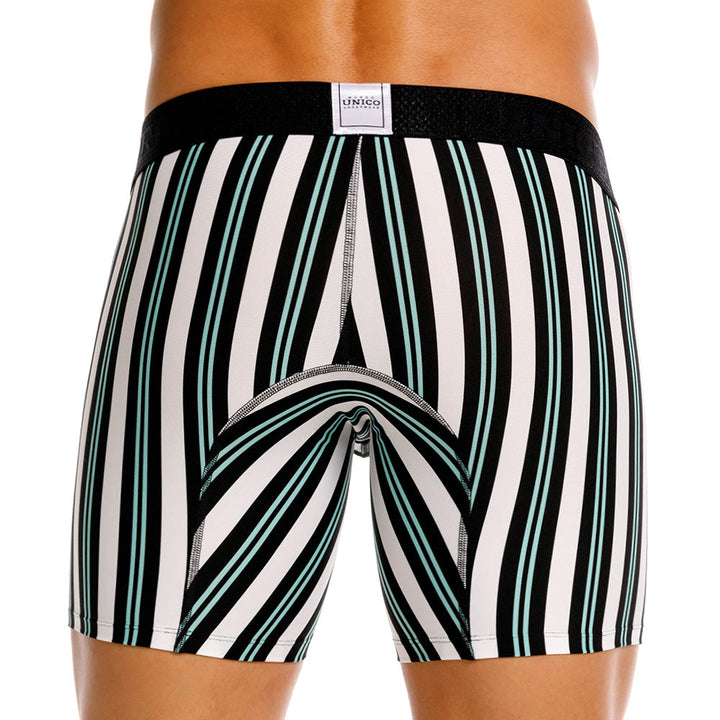 Mundo Unico Orquidea Men's Mid-Length Boxer Briefs – White Striped Microfiber Underwear with Pouch Support
