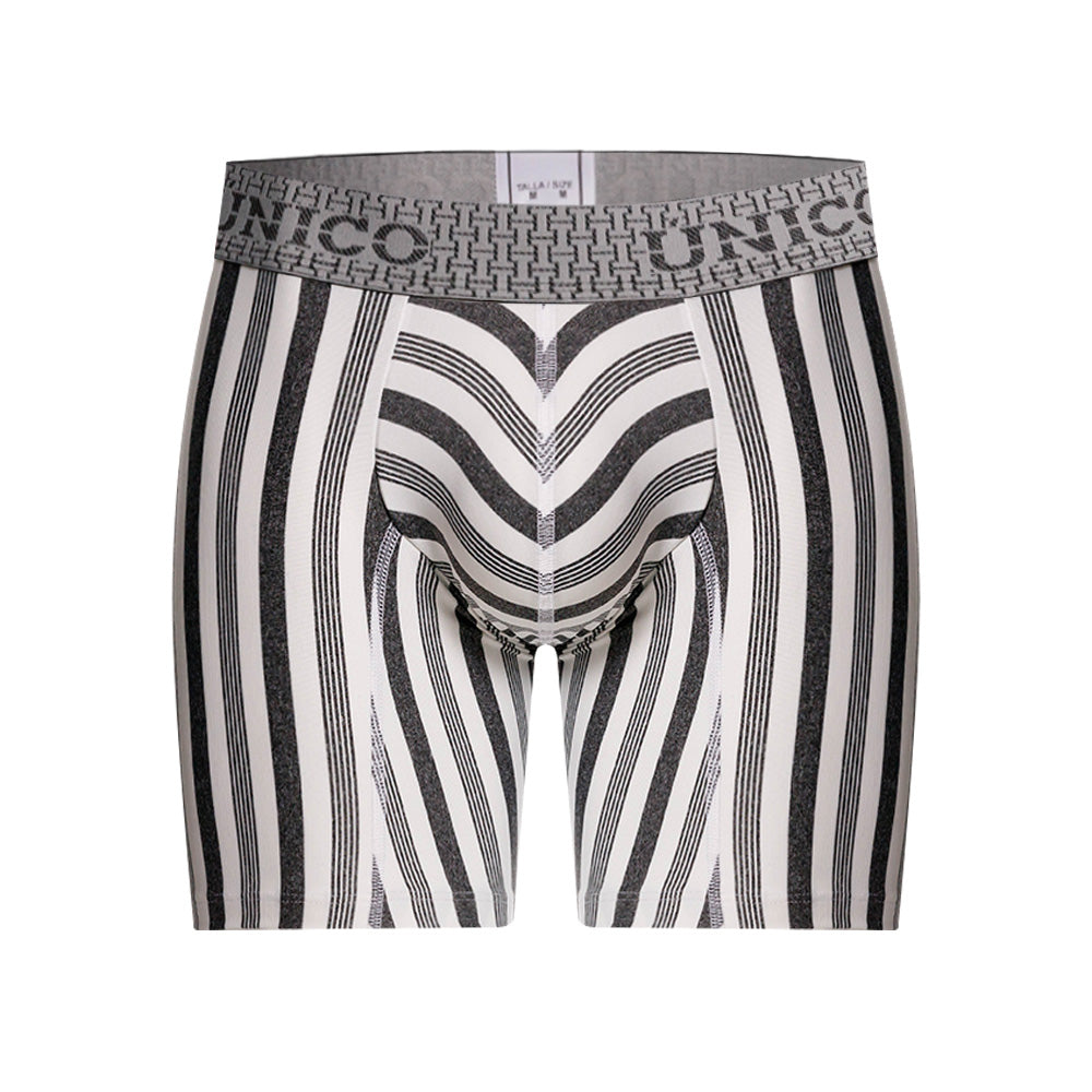 Mundo Unico Men's Mid-Length Boxer Briefs - Piura Grey Striped Microfiber