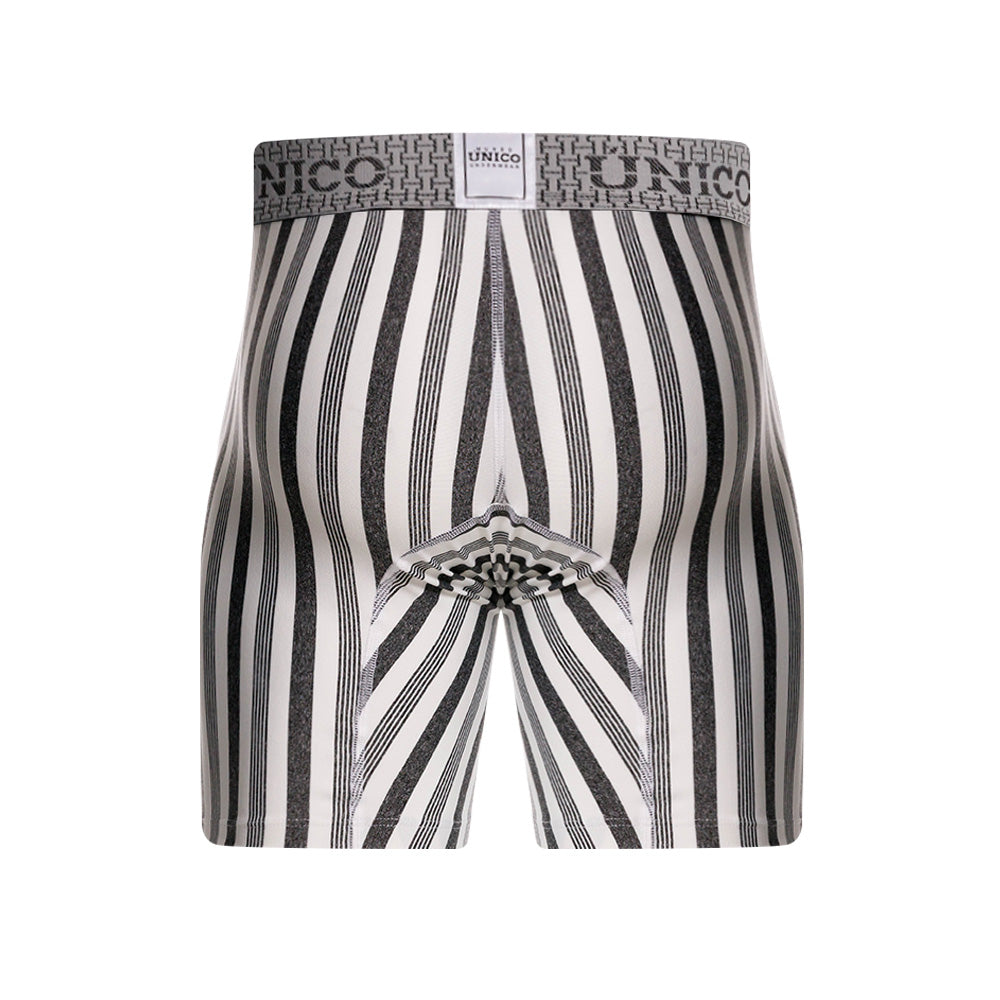 Mundo Unico Men's Mid-Length Boxer Briefs - Piura Grey Striped Microfiber