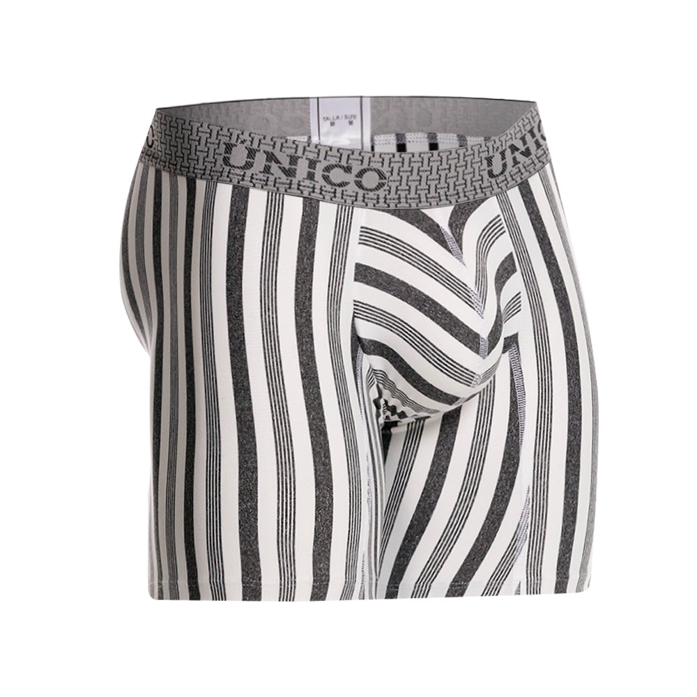 Mundo Unico Men's Mid-Length Boxer Briefs - Piura Grey Striped Microfiber