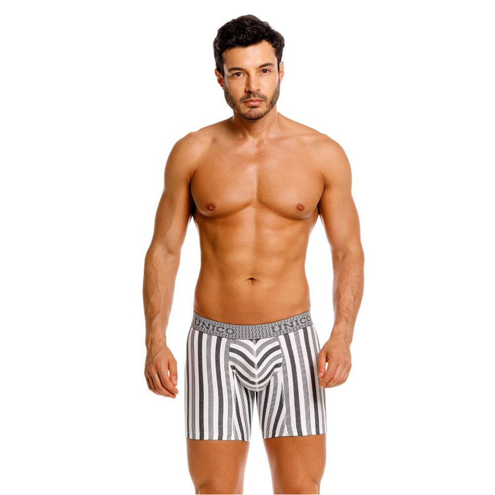 Mundo Unico Men's Mid-Length Boxer Briefs - Piura Grey Striped Microfiber