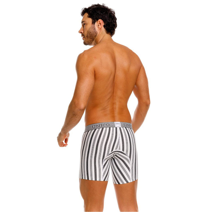 Mundo Unico Men's Mid-Length Boxer Briefs - Piura Grey Striped Microfiber