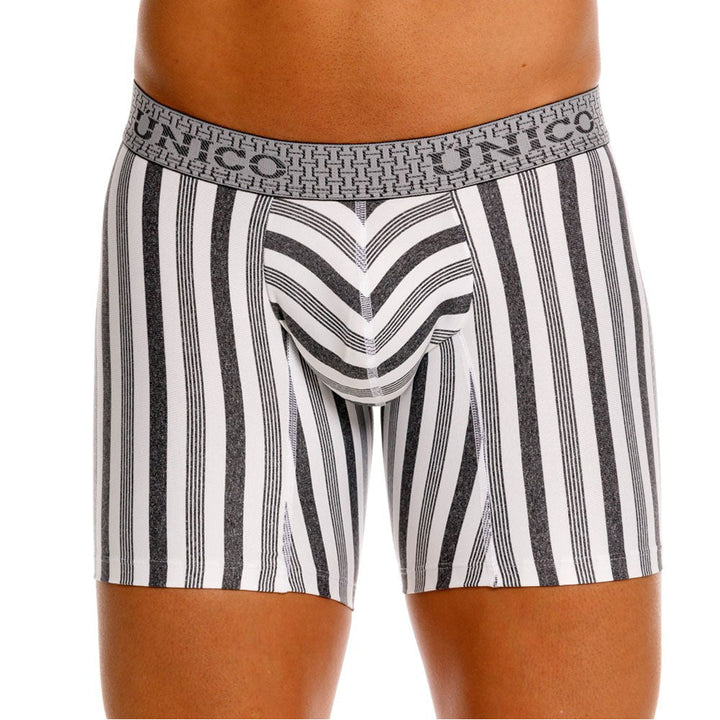 Mundo Unico Men's Mid-Length Boxer Briefs - Piura Grey Striped Microfiber
