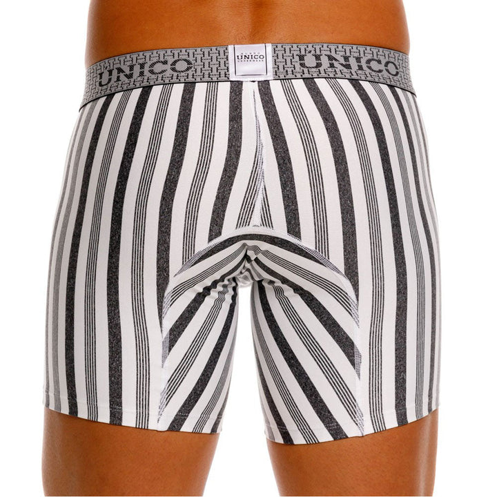 Mundo Unico Men's Mid-Length Boxer Briefs - Piura Grey Striped Microfiber
