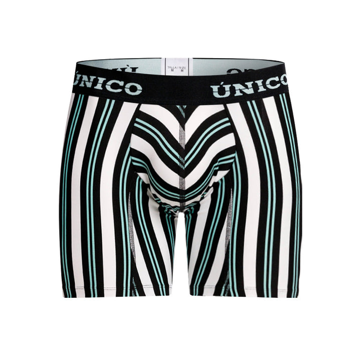 Unico Rabinal Men's Mid-Length Boxer Brief - White Striped Microfibre