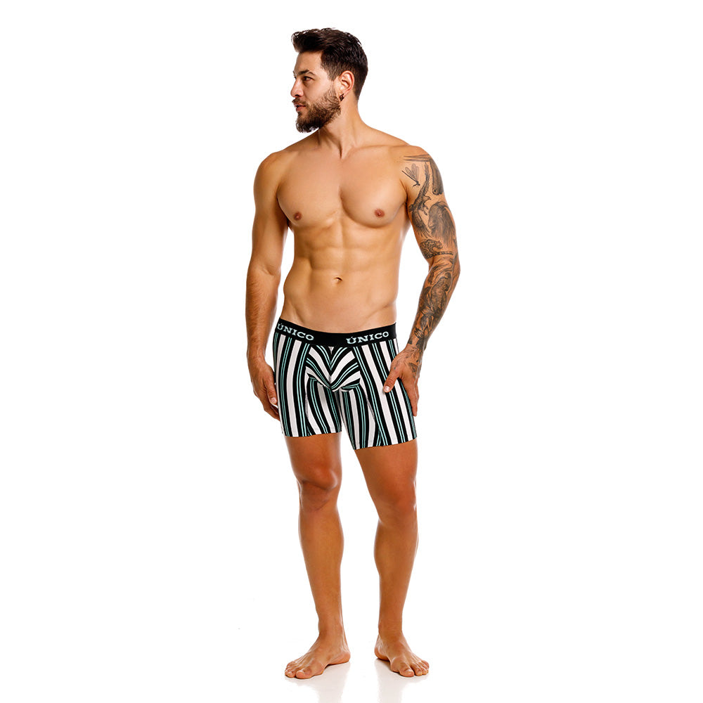 Unico Rabinal Men's Mid-Length Boxer Brief - White Striped Microfibre