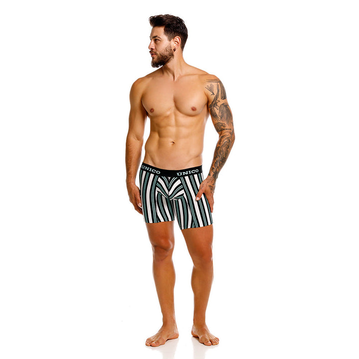 Unico Rabinal Men's Mid-Length Boxer Brief - White Striped Microfibre